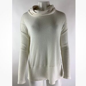 Anthropologie Sz S Thermal Knit Cowl Neck Top Cream Polyester Pullover Style